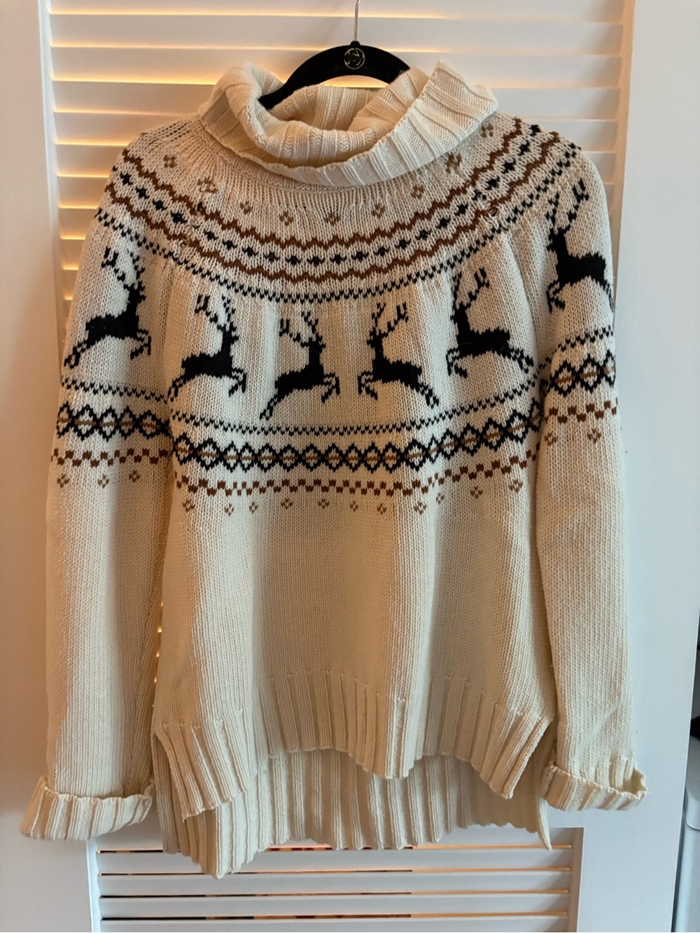 Barbour Cream Fair Isle Reindeer Turtleneck Sweater